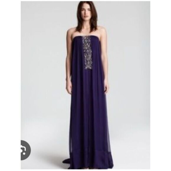 BCBG Maxazria Purple Exene Semi Sheer beaded Maxi Gown Size 2 NWT - Picture 1 of 6